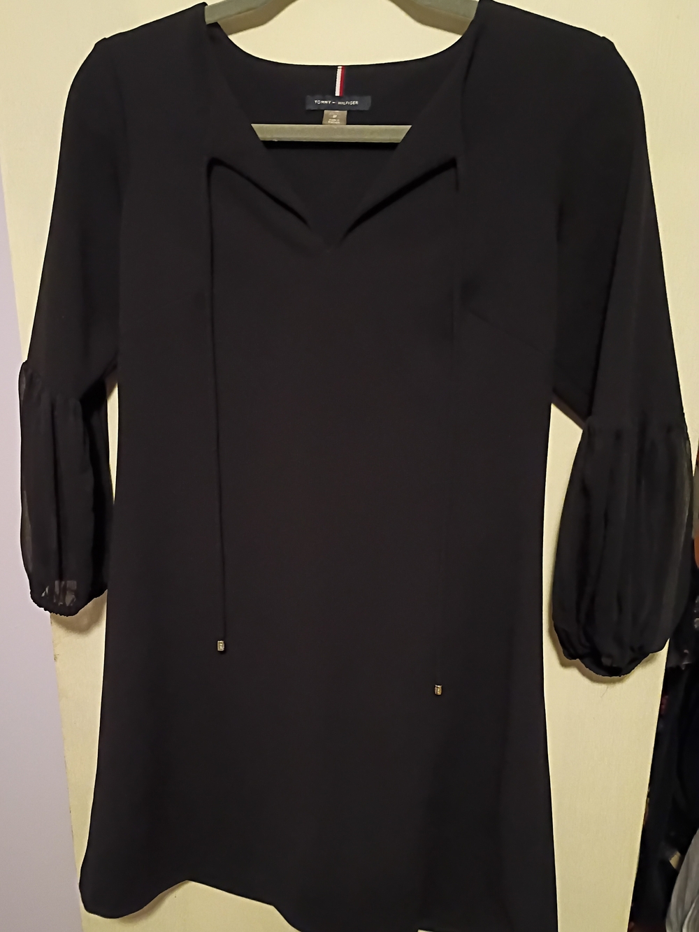 Tommy Hilfiger Black Long-Sleeve Mini Dress with Tie Detail 8P